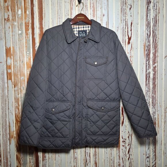 Jos A. Bank Quilted Jacket Gray With Plaid Lining & Pockets Men's Medium - Picture 1 of 10